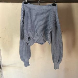 Blue scalloped cropped sweater